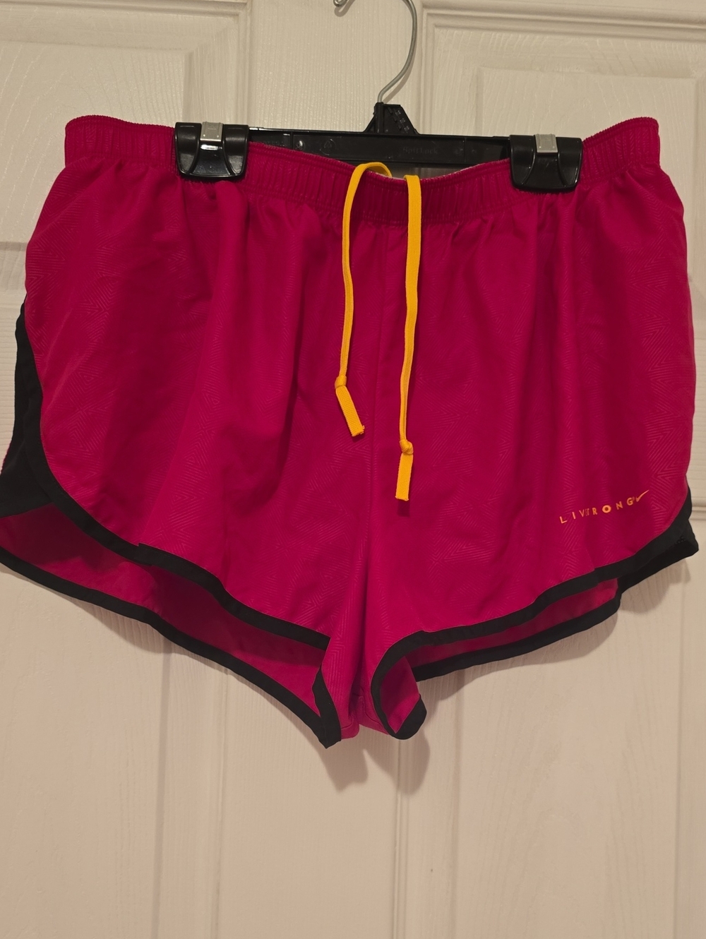 Nike Fuchsia Women's Athletic Shorts with Yellow Drawstring